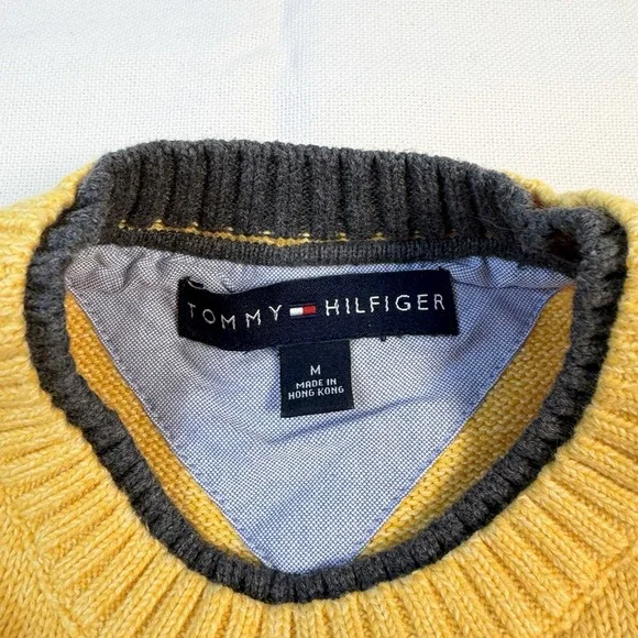 Tommy Hilfiger Sweater Men's M Yellow Essential Mini Flag Logo Vintage Round - Picture 14 of 16